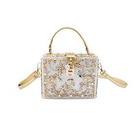 Tngan Women Evening Clutch Acrylic Square Box Bag with Rhinestones Shoulder Bag Crossbody Bag Handbag, White