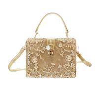 Tngan Women Evening Clutch Acrylic Square Box With Rhinestones Shoulder Crossbody Handbag, Gold, 19 * 7 * 15cm/7.5 * 2.8 * 5.9in