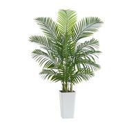 TNGGNT 150CM Artificial Palm Tree Decor Indoor, Faux Plants For Outdoors, Realistic Tall Artificial Plants Indoor, Areca Palm Plant in White Pedestal Basin for Office Home indoor Outdoor Decor