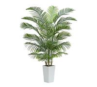 TNGGNT 180CM Artificial Palm Tree Decor Indoor, Faux Plants For Outdoors, Realistic Tall Artificial Plants Indoor, Areca Palm Plant in White Pedestal Basin for Office Home indoor Outdoor Decor