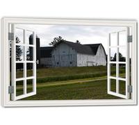 TNGHHSGA Big BarnImmersive Fake Window Canvas Print, Virtual Scenic Wall Art for Living Room Decor 30x45cm Framed
