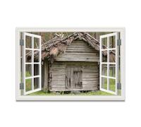 TNGHHSGA Clean Wooden HouseImmersive Fake Window Canvas Print, Virtual Scenic Wall Art for Living Room Decor 40x60cm Unframed