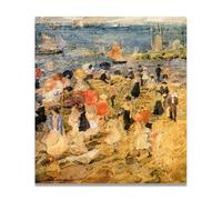 TNGHHSGA Early BeachWatercolor-Influenced Maurice Prendergast Canvas Print - Post-Impressionist Flat Rhythmic Art 60x66cm Unframed
