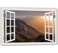 TNGHHSGA Eyes Piercing Through The FogArtistic Fake Window Illusion Canvas Print, Real Scenic View Wall Art for Living Room 50x75cm Framed