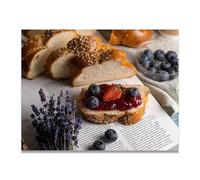 TNGHHSGA Healthy Breakfast Fresh Fruit & Real-Shot Scenery Canvas Print - Vibrant Wall Art for Kitchen & Living Room Decor 60x78cm Unframed