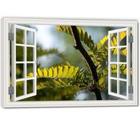 TNGHHSGA Light Shining Through The LeavesSpace-Saving Fake Window View Canvas, Lifelike Scenic Wall Art for Bedroom Home 40x60cm Framed