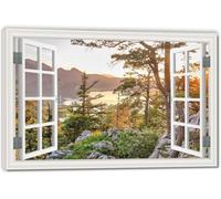 TNGHHSGA Morning Light RisesImmersive Fake Window Canvas Print, Virtual Scenic Wall Art for Living Room Decor 30x45cm Framed