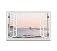 TNGHHSGA On The DockImmersive Fake Window Canvas Print, Virtual Scenic Wall Art for Living Room Decor 70x105cm Unframed