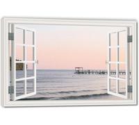 TNGHHSGA On The DockImmersive Fake Window Canvas Print, Virtual Scenic Wall Art for Living Room Decor 60x90cm Framed