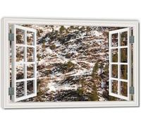 TNGHHSGA Snowy Road Up The MountainSpace-Saving Fake Window View Canvas, Lifelike Scenic Wall Art for Bedroom Home 40x60cm Framed