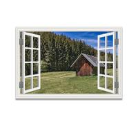TNGHHSGA The Cabin Next To The ForestSpace-Saving Fake Window View Canvas, Lifelike Scenic Wall Art for Bedroom Home 50x75cm Unframed
