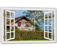 TNGHHSGA The House I Long ForSpace-Saving Fake Window View Canvas, Lifelike Scenic Wall Art for Bedroom Home 70x105cm Framed