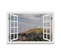 TNGHHSGA The Lighthouse In The DistanceSpace-Saving Fake Window View Canvas, Lifelike Scenic Wall Art for Bedroom Home 20x30cm Unframed