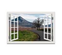 TNGHHSGA The Road Next To The TreeSpace-Saving Fake Window View Canvas, Lifelike Scenic Wall Art for Bedroom Home 80x120cm Unframed