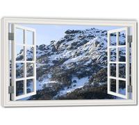 TNGHHSGA The Snow MeltedSpace-Saving Fake Window View Canvas, Lifelike Scenic Wall Art for Bedroom Home 70x105cm Framed