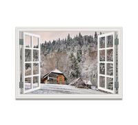 TNGHHSGA Trees Turn WhiteImmersive Fake Window Canvas Print, Virtual Scenic Wall Art for Living Room Decor 40x60cm Unframed