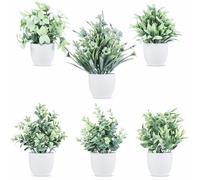 TngsChryxia 6pcs Mini Fake Plants in White Pot | Office Decor for Women, Small Artificial Plants Home Spring Decor Living Room, Indoor Small Plant Potted Faux Greenery