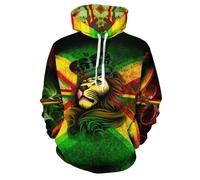 TNHU 3D Hoodies for Men Women King Jamaican Flag Lion Hooded Sweatshirt Rasta Casual Hooded Pullover, Green, XL