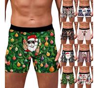 TniEWFBHSD Christmas Boxer Shorts Men's Xmas Funny Christmas Print Stretch Briefs Santa Deer Socks Pattern Underwear Trunks Underwear Breathable Trunks Briefs Underpantsfly Pants Green