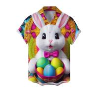 TniEWFBHSD Easter Day Novelty Digital 3D Print Men's Casual Shirt Loose Fit Button Down Lapel Short Sleeve Top (Grey, M)