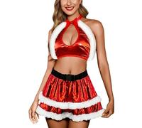 TniEWFBHSD Festive Trim Bikini Neck Bustier Playful Bunny Costume Attire Plus Size Apparel For Holiday Role Play (Red, XXXXL)