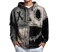 TniEWFBHSD Halloween Costumes for Men Hoodie Pumpkin Face Patchwork Stitched Knit Sweater Hooded Spooky Pullover Sweatshirt (Grey, L)