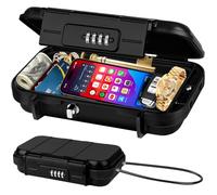 TNIIFXC Portable Travel Safe Lock Box 4-Digit Combination Mini Safe Box, Anti-Theft Beach Security Lockbox Waterproof Small Lockable Box with Removable Wire Rope for Dorm Beach Hotel Car Home Office