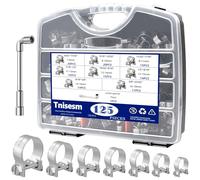 Tnisesm 125PCS Mini Fuel Injection Hose Clamps Adjustable 9/32"-23/32" Dia 7-18mm 304 Stainless Steel Fuel Line Clamps Assortment Kit, for Automotive Diesel Petrol Pipe with Socket Spanner