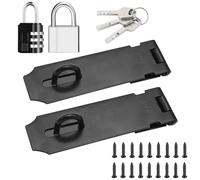 Tnisesm 2 Pack Door Hasp Latch Lock with Combination & Keys Lock, 5 Inch 304 Stainless Steel Safety Packlock Clasp Hasp Latch Extra Thick Gate Hasp with Screws (Black)