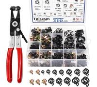 Tnisesm 210Pcs 6-25mm Spring Band Hose Clamps Assortment Kits with Swivel Flat Hose Clamp Plier, Spring Band Type Fuel Line Silicone Vacuum Hose Steel Clamp,Low Pressure Air Clip Clamp