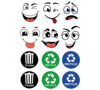Tniytru 12 Pcs Wheelie Bin Stickers, Funny Recycling Stickers for Bins Cute Style Eyes and Mouth DIY Self-Adhesive Cartoon Expressions for Decorative Wall, Trash Cans Indoor Outdoor