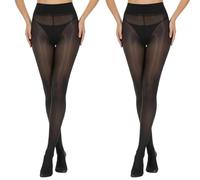 Tniytru 2 Pack Black Glossy Tights with High Waist - Ultra Shiny Tights 15 Denier with Oil Gloss Finish - Elegant Semi-Sheer for Daily Wear & Special Occasions