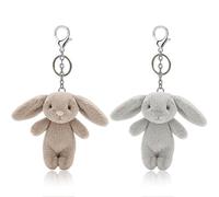 Tniytru 2pcs Mini Plush Bunny Keychain Set - Cute Rabbit Bag Charm for Backpack & Handbag, Adorable Plush Keyring Gift for Women, Brown and Light Grey