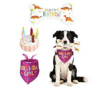 Tniytru 3 Pieces Dog Birthday Cake, Interactive Dog Birthday Toy Set, Orange Dinosaur and Cake Design, Festive Celebration Accessories for Small Dogs, 23 X 18 X 3.4 cm