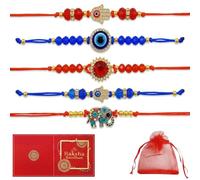 Tniytru 5 Sets Rakhi for Brothers Blessing Bracelet, Exquisite Handmade Rakhi for Brother and Bhabhi Gift Hamper Set with Greeting Card