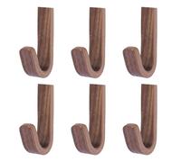Tniytru 6 Pcs Black Walnut Self-Adhesive J-Type Wooden Wall Hooks, Heavy Duty Natural Wood Key Holders & Coat Rack, Wall Mounted Hanging Hooks for Organisation in Bathroom, Bedroom, Entryway, Kitchen
