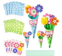 Tniytru 78Pcs Mothers Day Crafts for Children - DIY Flower Making Kits for Kids - 3D Bouquet Greeting Card Making Kit with Straws & Petals - Creative Arts and Crafts Gifts for Mum