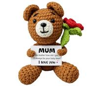 Tniytru Handmade Crochet Teddy Bear with Message Card for Mum from Daughter Son - Small Pocket Hug Mummy Gifts