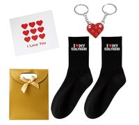 Tniytru I Love My Girlfriend Socks With Heart Keychain And Greeting Card Set, Romantic Gift For Her, Boyfriend Gifts, Funny Gifts For Boyfriend.