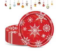Tniytru Red Christmas Paper Plates 20 Pack - 7 Inch Disposable Snowflake Design Plates for Festive Dining | Bulk Xmas Dinner Set Essentials for Office Christmas Party & Table Decorations (Red)