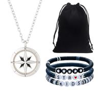 Tniytru Stray Kids Merch, Karma Stray Kids Necklace and Love Letter Bracelet Set, Emo Accessories for Kpop Fans, Gift for Music Lovers with Black Velvet Pouch