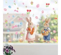 TNKBREEZE 1 Sheet Easter Window Clings The Rabbit Couple Static Cling Window Decals Non Adhesive Glass Windows Decals for Festival Party Home School Decorations Supplies 120 * 30cm