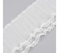 TNKBREEZE 10 Yard Double Layer Ruffled Lace Trim 6-1/4 Inch Wide White Polyester Pleated Ribbon Roll for Wedding Dress Curtain Pillow DIY Sewing Craft Home Décor