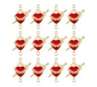 TNKBREEZE 12Pcs Gothic Red Heart Charms 18K Gold Plated Glass Love with Sword Connector Charm Sacred Heart Connector Charms for Jewelry Necklace Bracelets Earrings Making DIY Crafts