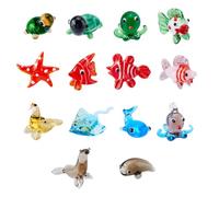 TNKBREEZE 14Pcs Hand Blown Glass Figurines Miniature Ocean Animal Glass Decor Colorful Octopus Whale Fish Turtle Dolphin Starfish Display Decorations for Office Home Decor Collectible Gifts