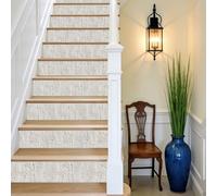 TNKBREEZE 15 Strips 3D Stair Stickers Square Plaster Peel and Stick Vinyl Stair Riser Decals Removable PVC Art Backsplash Tile Decals for Steps Staircase Murals Decals 39.37" W × 7.09" H