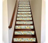 TNKBREEZE 15 Strips Arts and Crafts Style Stair Stickers Lemon Peel and Stick Vinyl Stair Riser Decals 39.37" L x 7.09" H Waterproof Staircase Tile Stickers for Home Steps Floor Murals Decoration