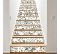 TNKBREEZE 15 Strips Boho Floral Stair Stickers Botanical Peel and Stick Vinyl Stair Riser Decals Removable PVC Art Backsplash Tile Decals for Steps Staircase Murals Decals 39.37" W × 7.09" H