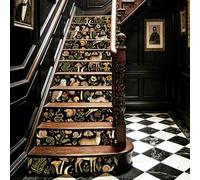 TNKBREEZE 15 Strips Vintage Animals Floral Stairs Stickers Black Forest Peel and Stick Stair Riser Decals Removable Self-Adhesive PVC Art Sticker Decor for Steps Staircase Murals Decals 39.37×7.09inch