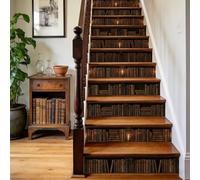 TNKBREEZE 15 Strips Vintage Bookshelf Stairs Stickers Bookcase Peel and Stick Stair Riser Decals Removable Self-Adhesive PVC Art Sticker Decor for Steps Staircase Murals Decals 39.37×7.09inch